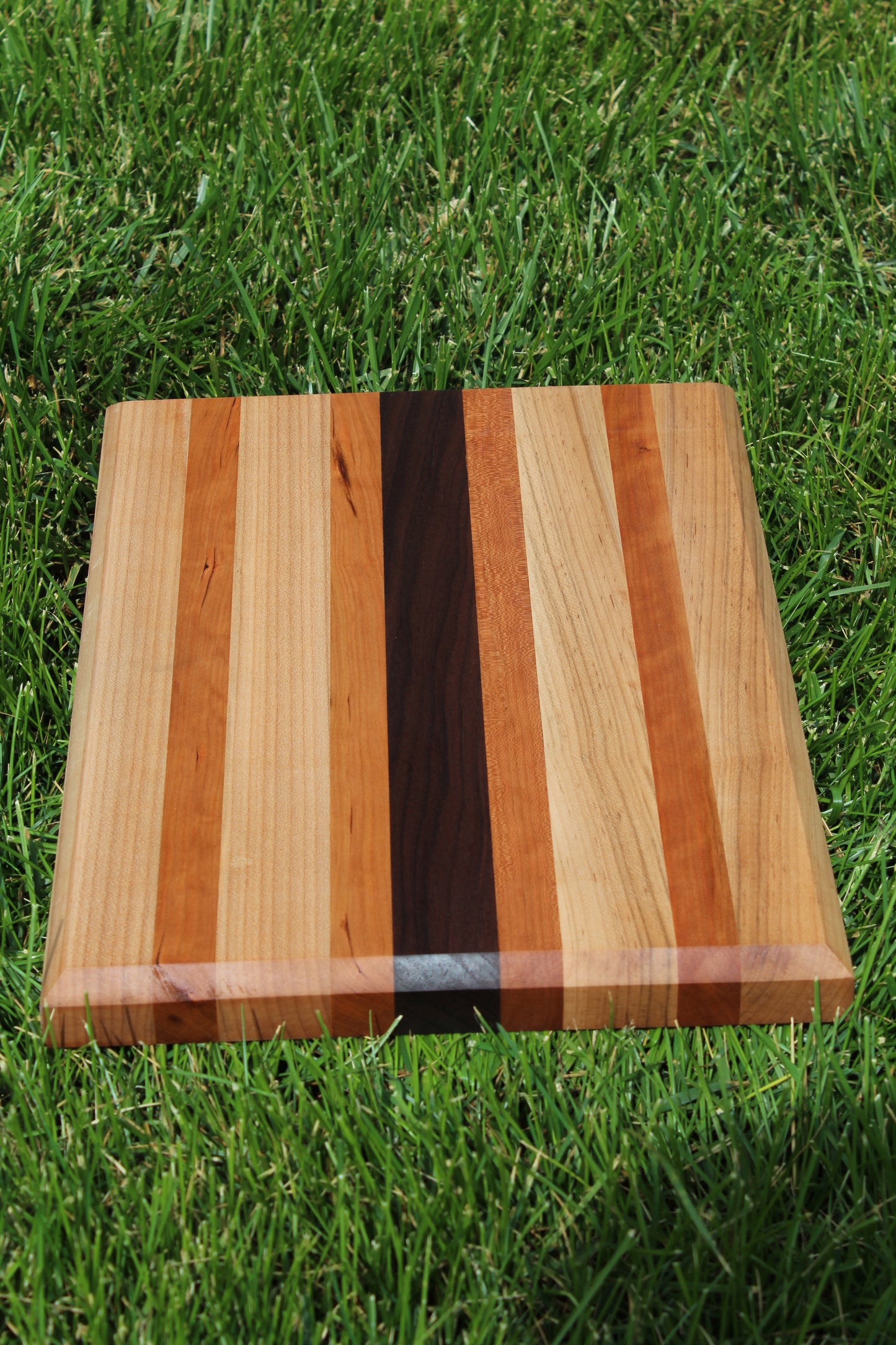 Maple, Cherry, and Walnut Cutting Board — Handcrafted with Beveled Edges