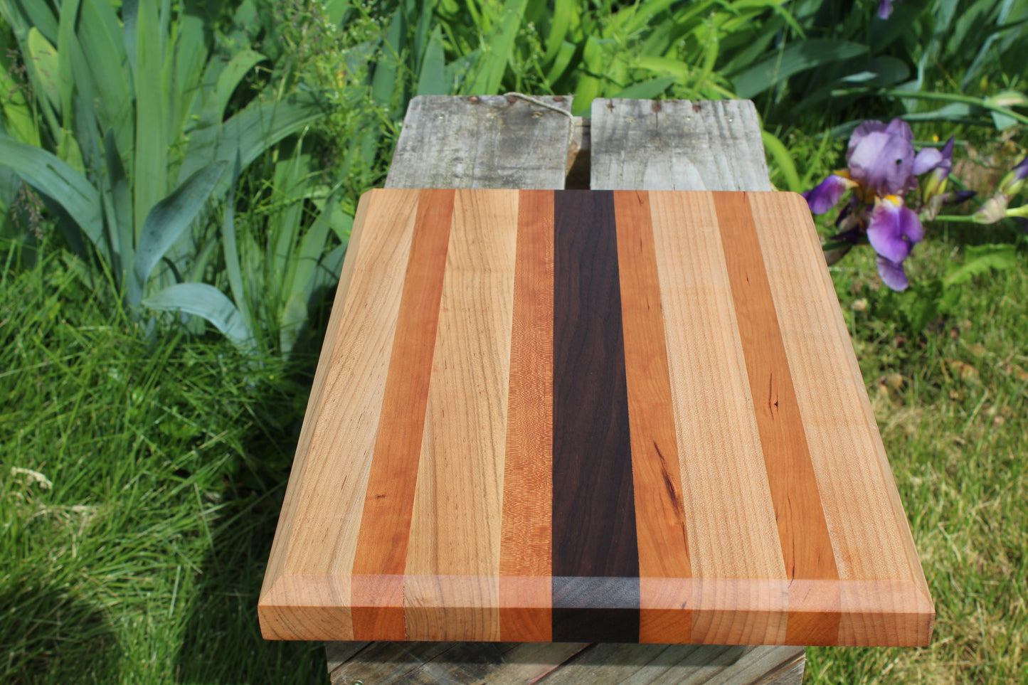 Maple, Cherry, and Walnut Cutting Board — Handcrafted with Beveled Edges
