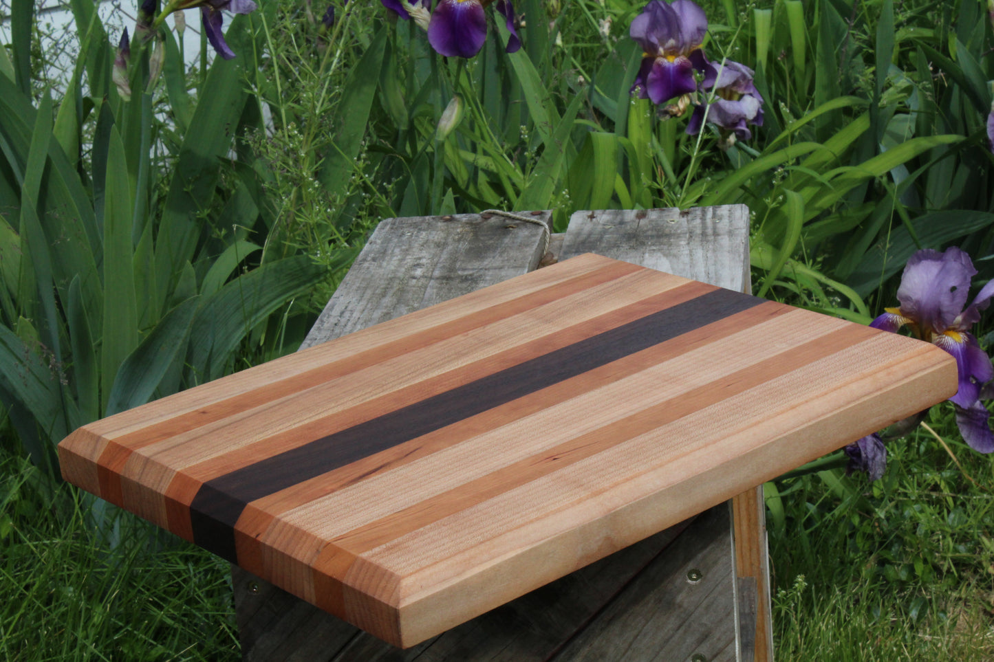 Maple, Cherry, and Walnut Cutting Board — Handcrafted with Beveled Edges