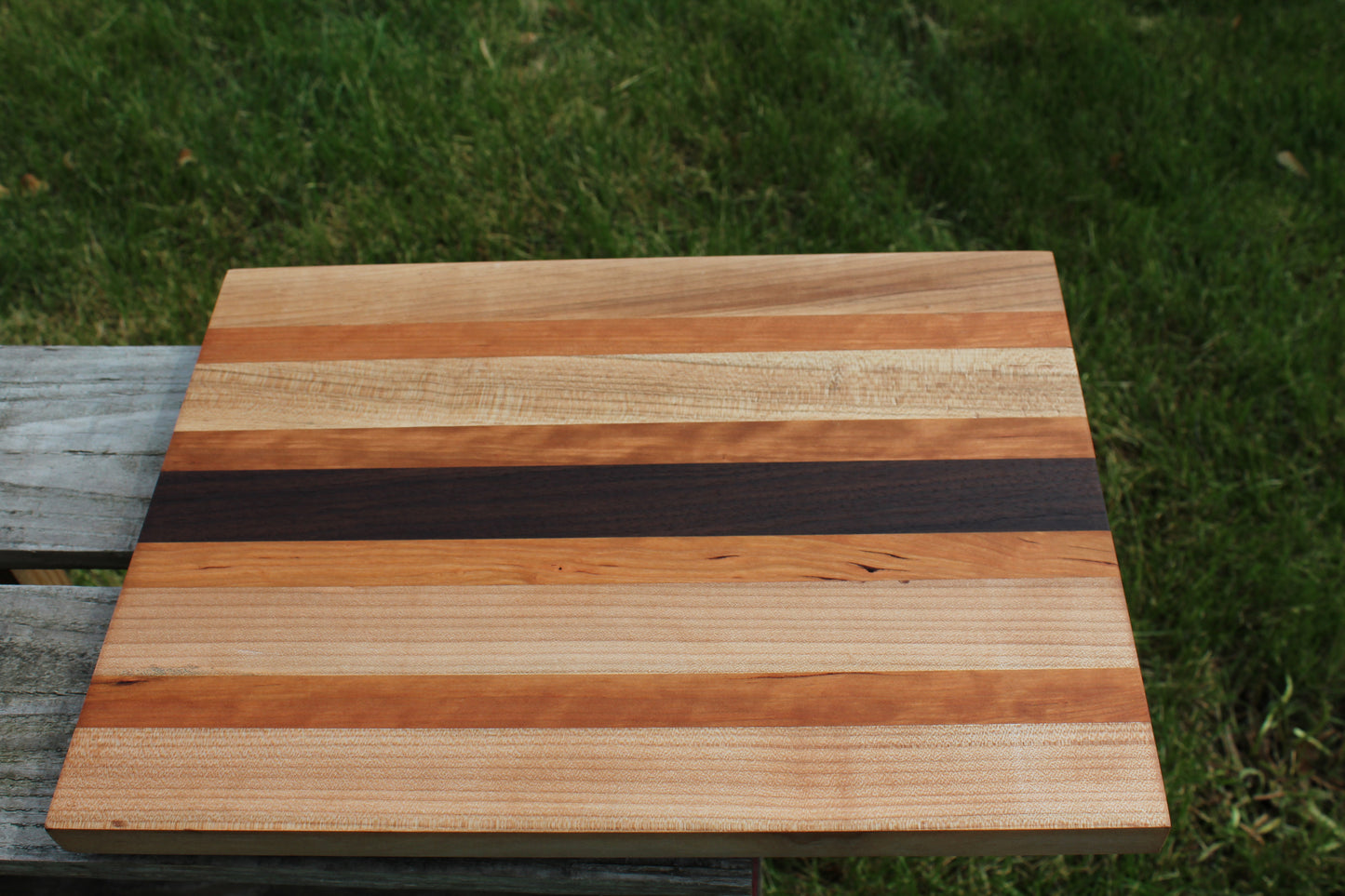 Maple, Cherry, and Walnut Cutting Board — Handcrafted with Beveled Edges