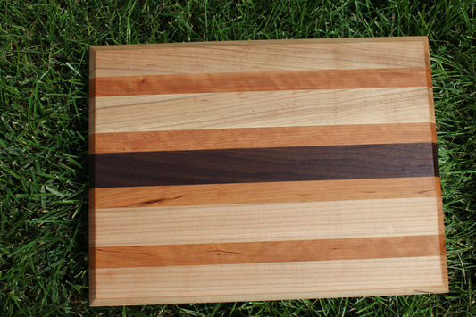Maple, Cherry, and Walnut Cutting Board — Handcrafted with Beveled Edges